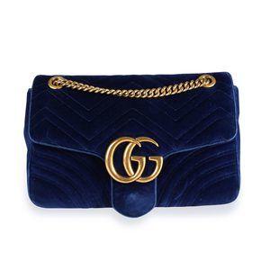 Gucci Royal Blue Matelass√© Velvet GG Marmont Medium Shoulder Bag